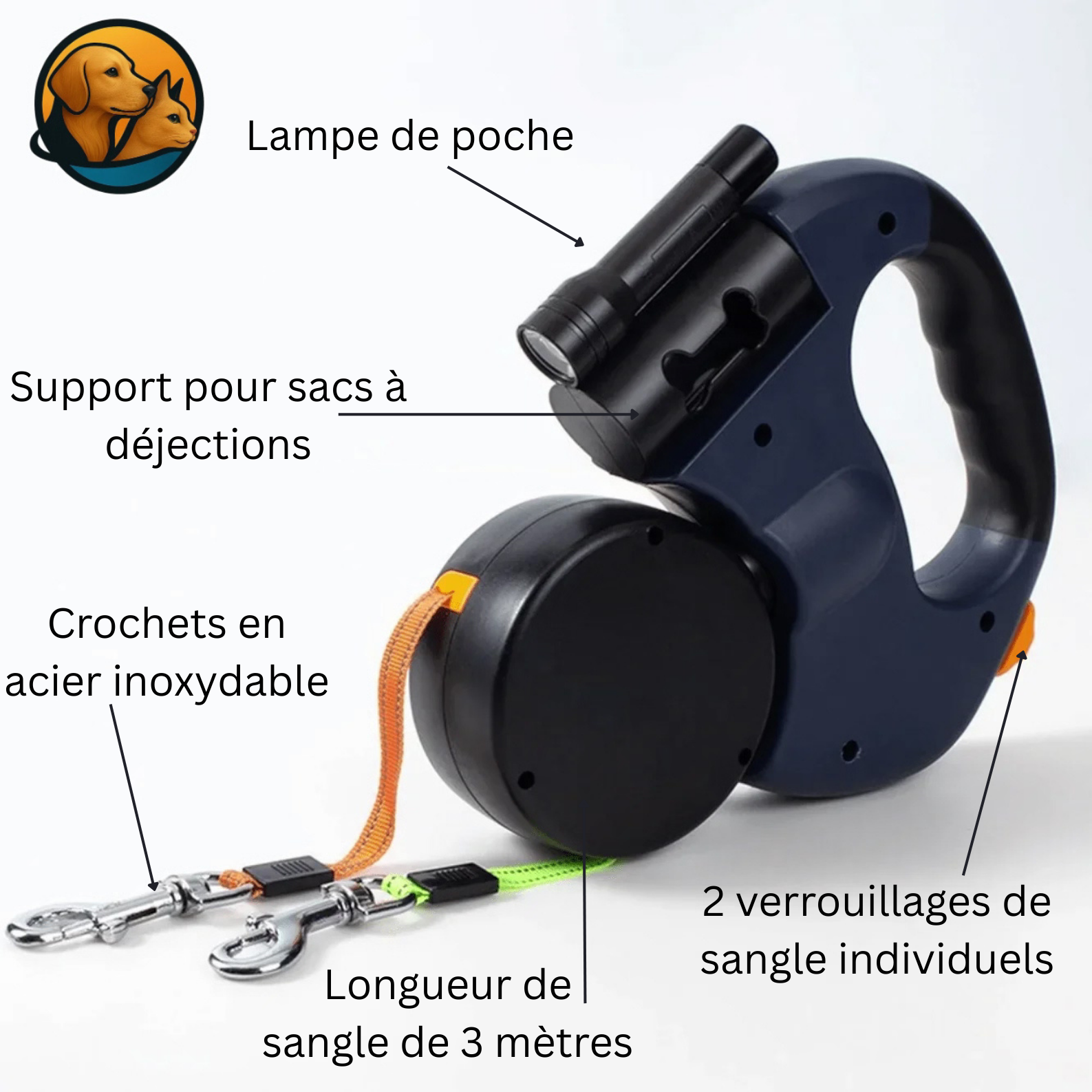 DuoLaisse™ – Laisse Double 2-en-1 avec Lampe Intégrée